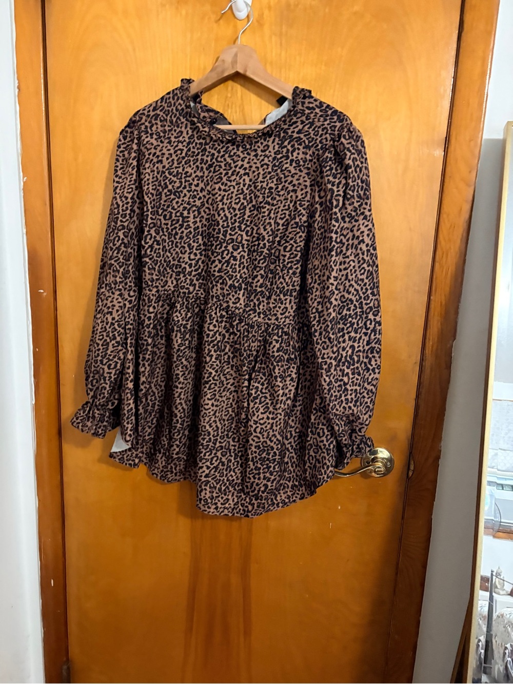 SHEIN Brown and Black Leopard Print Long Sleeve Peplum Top